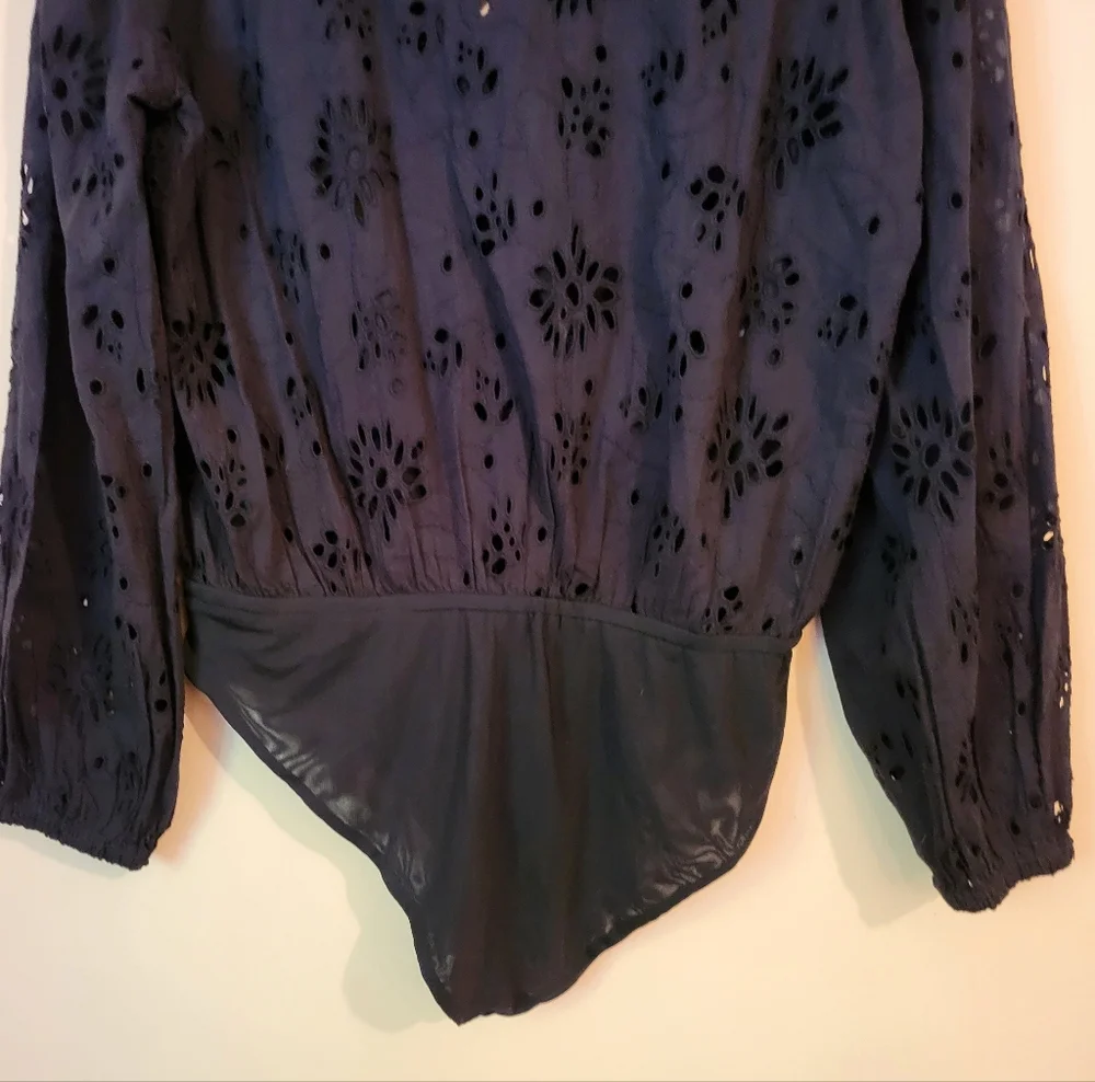 All Saints Black Amara Broderie Bodysuit, Eyelet Design, NWT, Size 6 - Picture 13 of 16